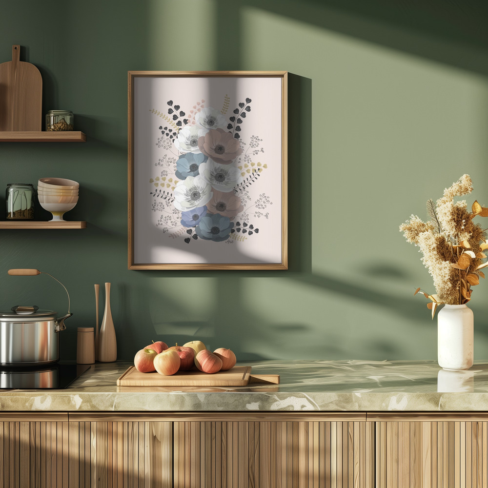Poster - Anemones Floral Bouquet in kitchen