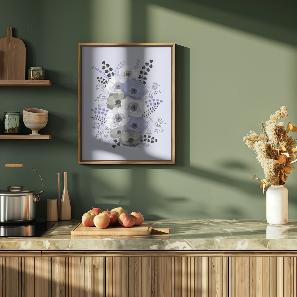 Juliste - Anemones Floral Bouquet Blue keittiössä
