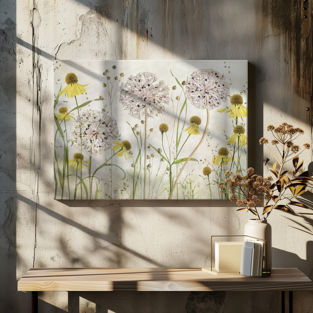 Canvas print - Alliums and heleniums over dining table
