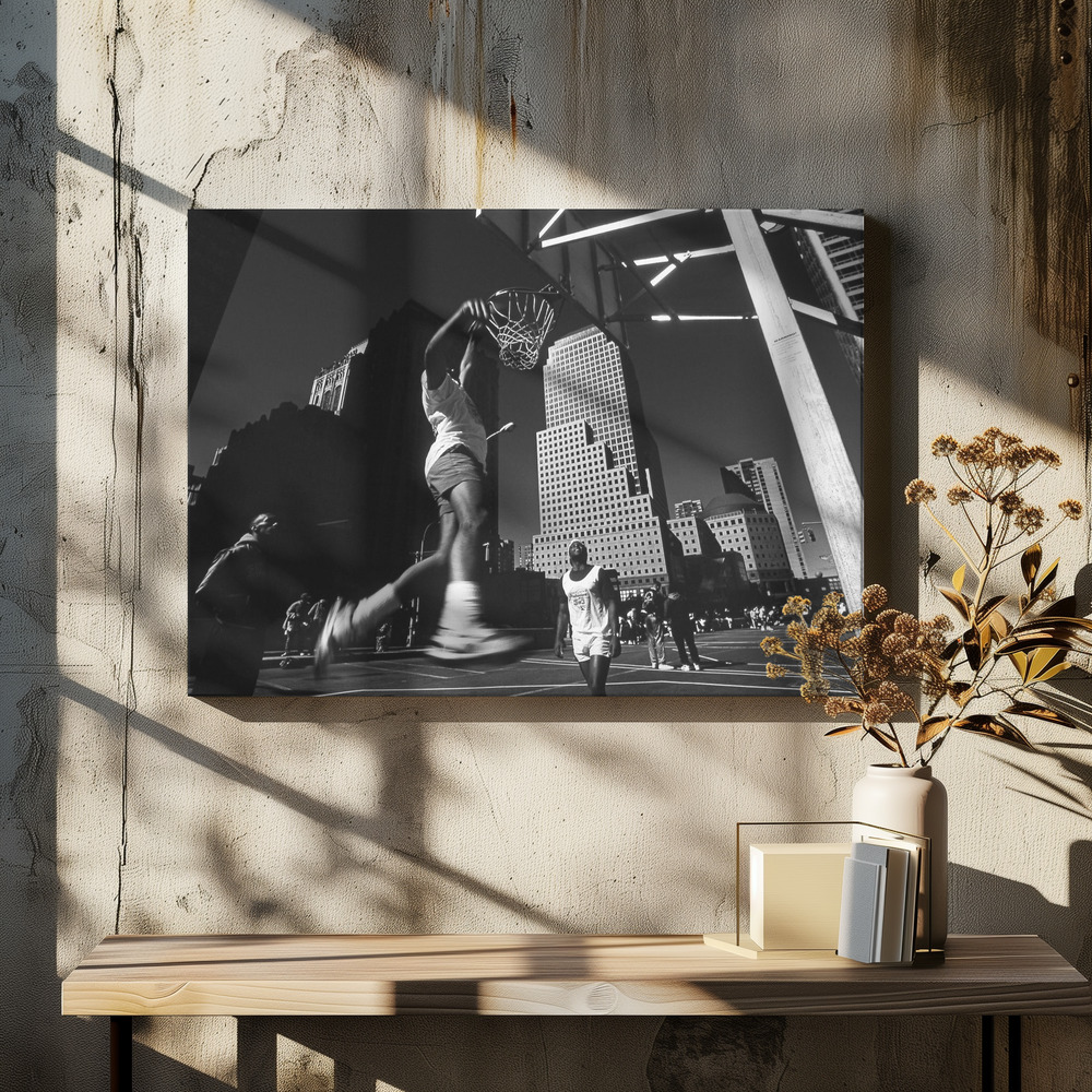 Canvas taulu - "Dunking" (from the series "Metropolis") ruokapöydän yli