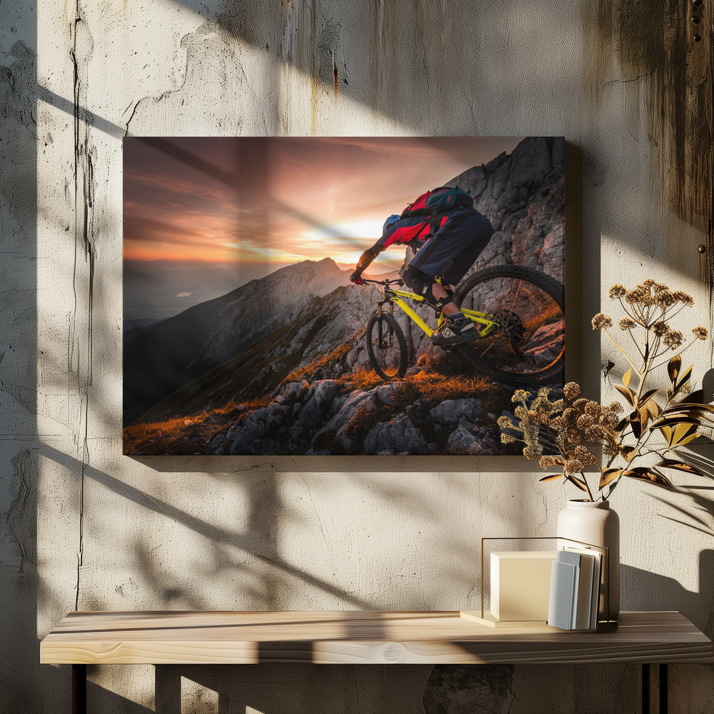 Stampe su tela - Golden hour high alpine ride sopra il tavolo da pranzo