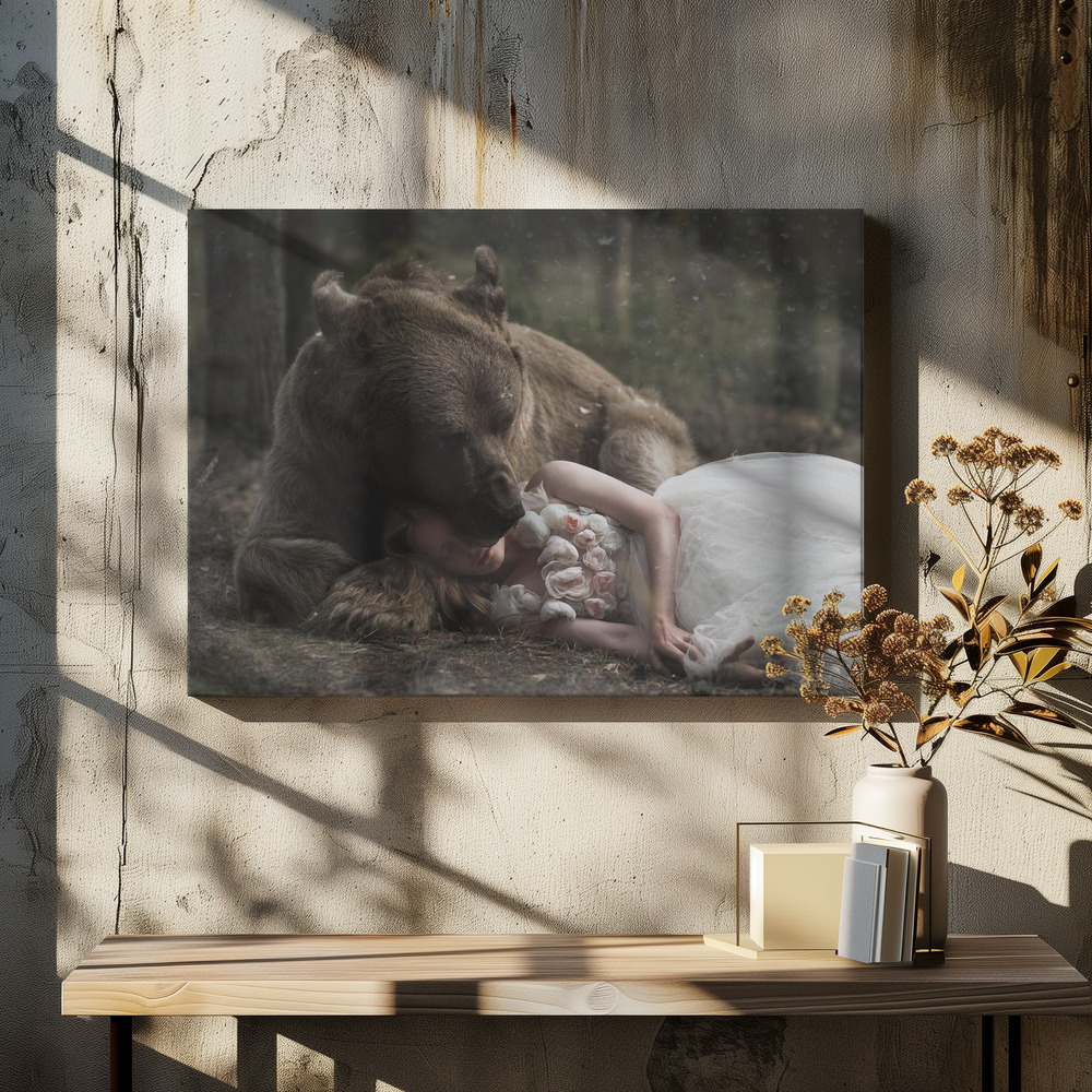 Lærred - Bear and girl over spisebordet