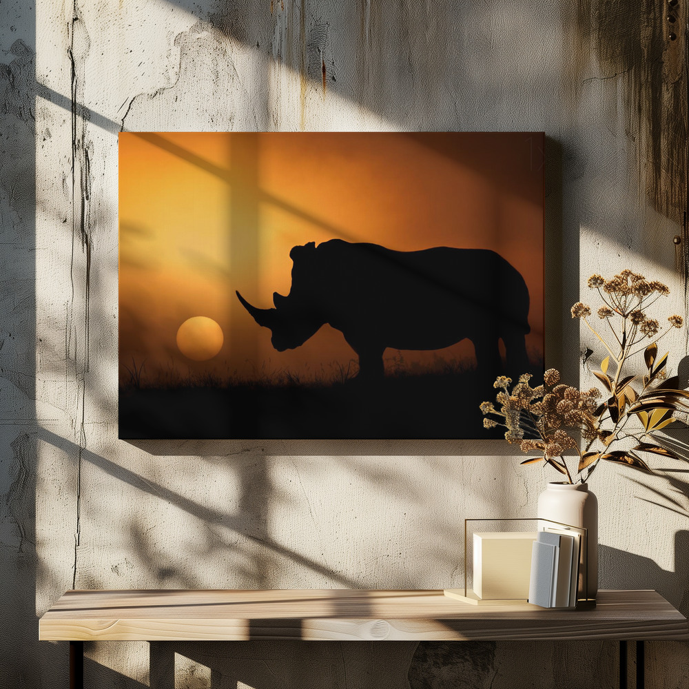 Lærred - Rhino Sunrise over spisebordet
