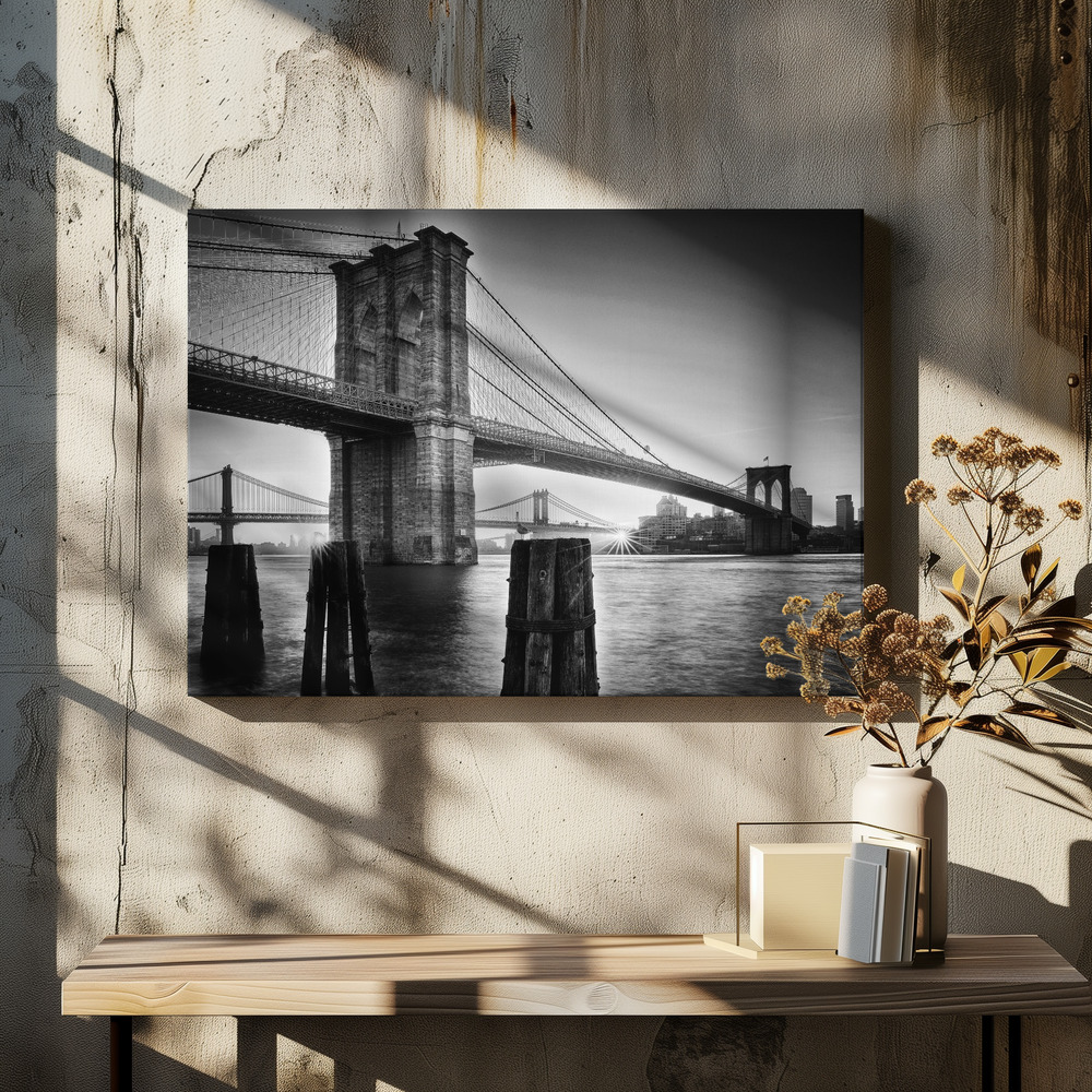 Lienzo - Brooklyn Bridge - sunrise sobre la mesa del comedor