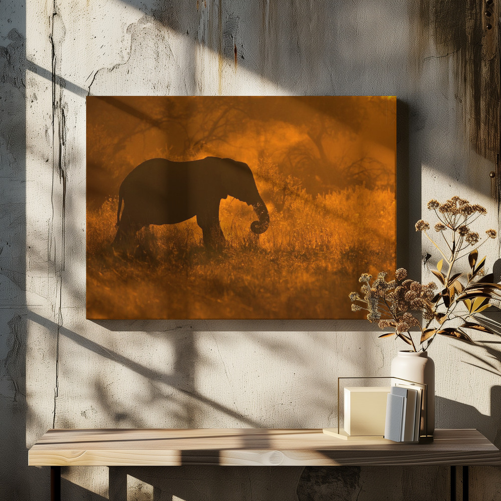 Stampe su tela - Golden Elephant in Savute sopra il tavolo da pranzo
