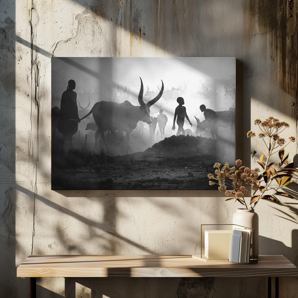Canvas schilderi - Mundari cattle camp boven eettafel