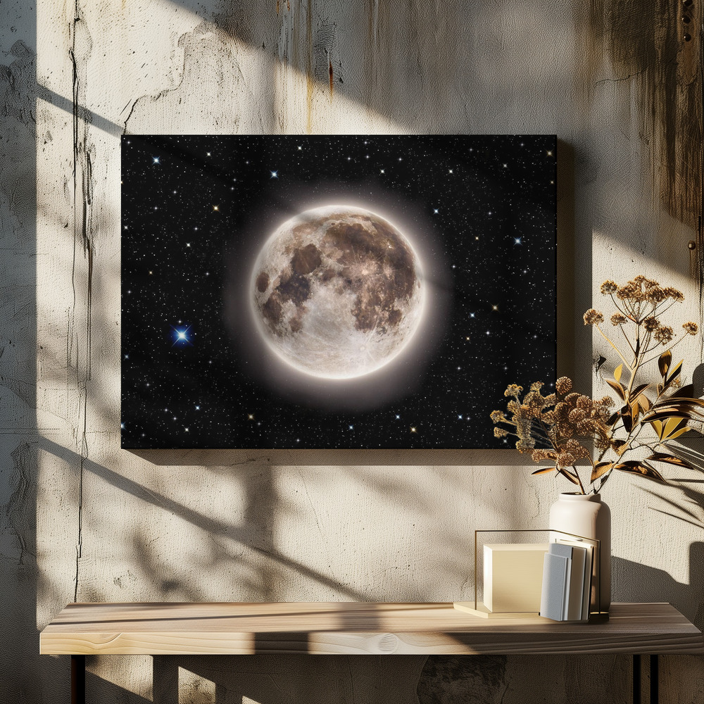Stampe su tela - Glowing Emerald Moon With Starry Sky sopra il tavolo da pranzo