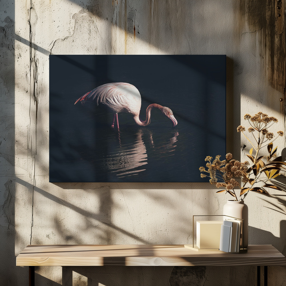 Stampe su tela - Enlighted flamingo sopra il tavolo da pranzo
