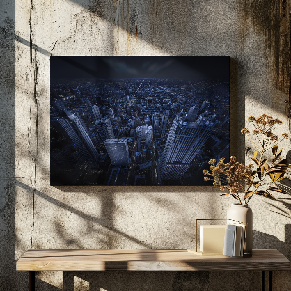 Obraz na płótnie - Chicago Blue Hour nad stołem jadalnym