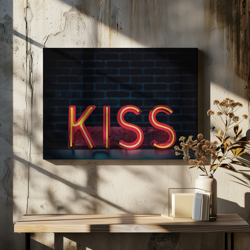 Obraz na płótnie - Kiss in Neon nad stołem jadalnym