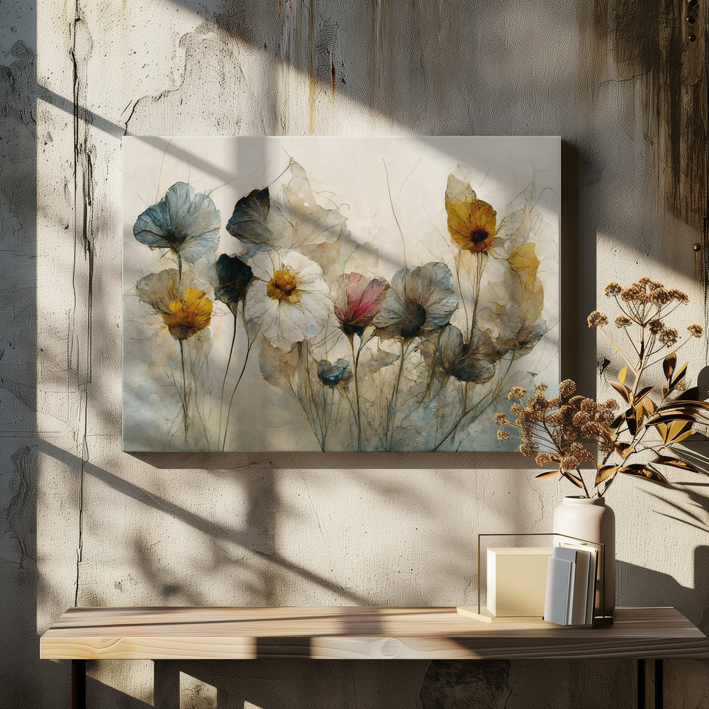 Obraz na płótnie - Dry Flower Bouquet nad stołem jadalnym