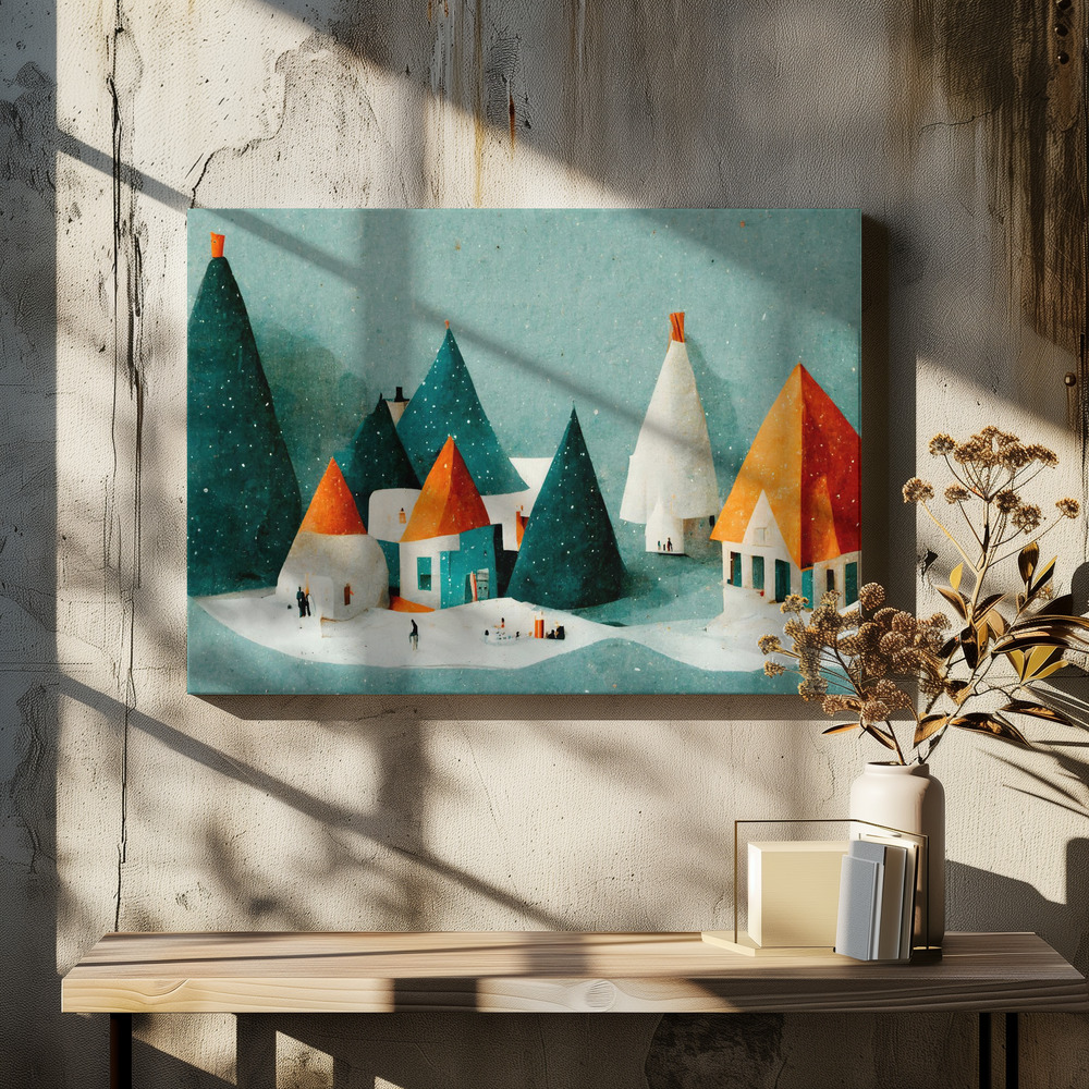 Obraz na płótnie - Cute Paper Village nad stołem jadalnym