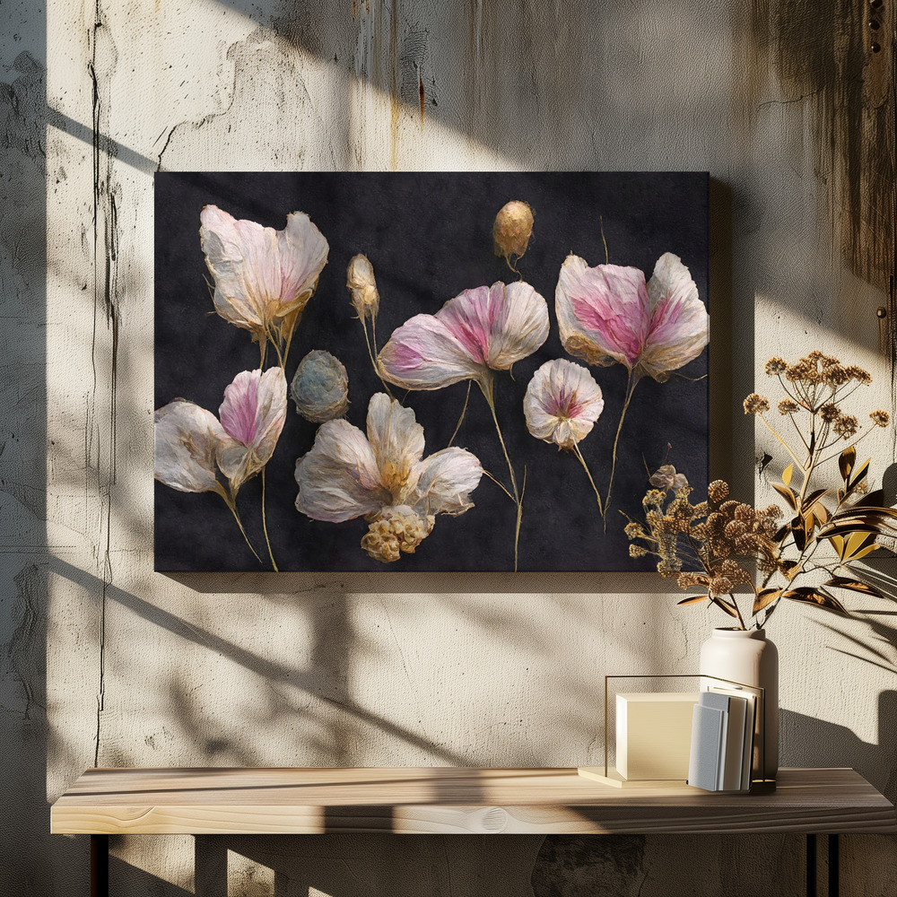 Leinwandbild - Gentle Pink Dry flowers über dem Esstisch