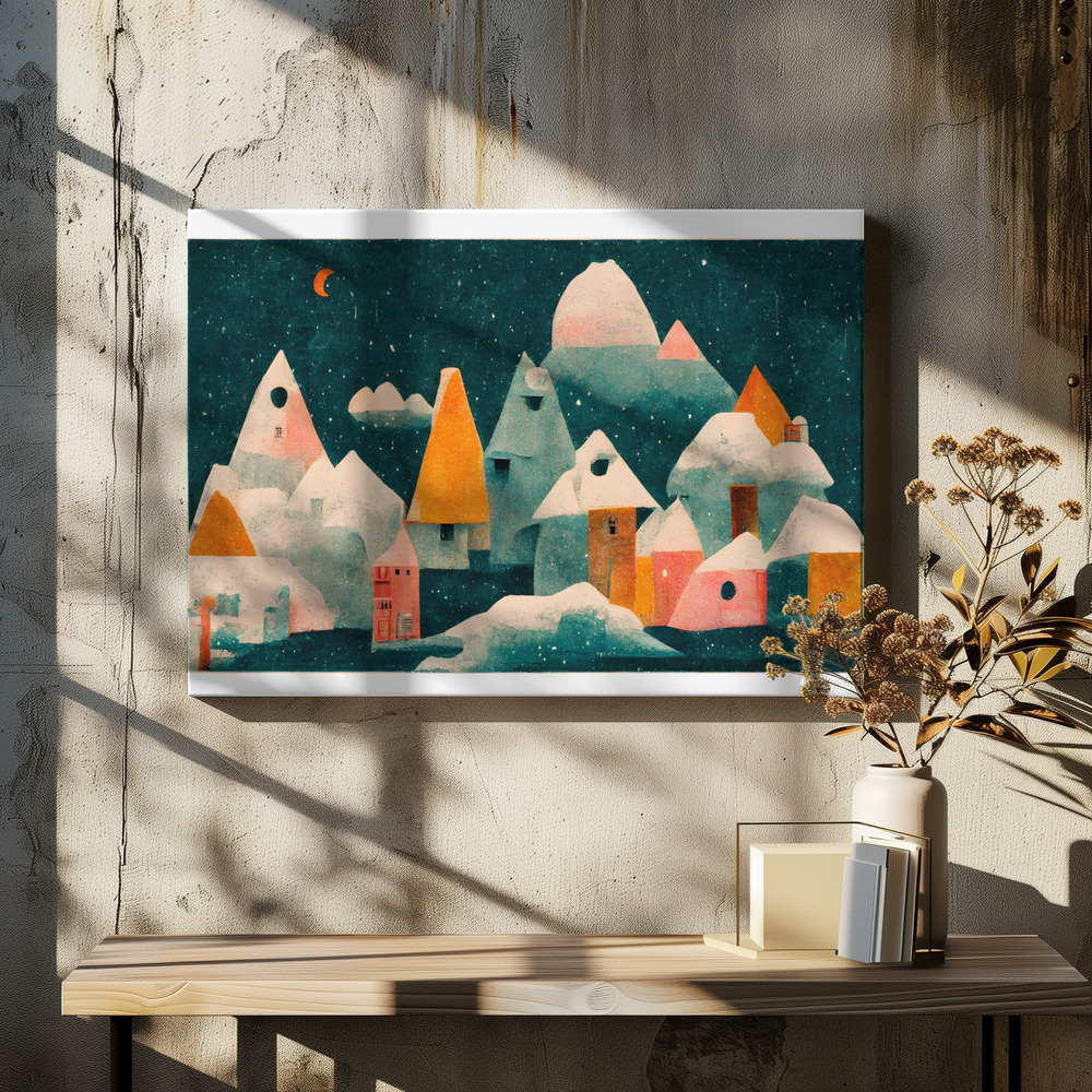 Obraz na płótnie - Little Village With Moon nad stołem jadalnym