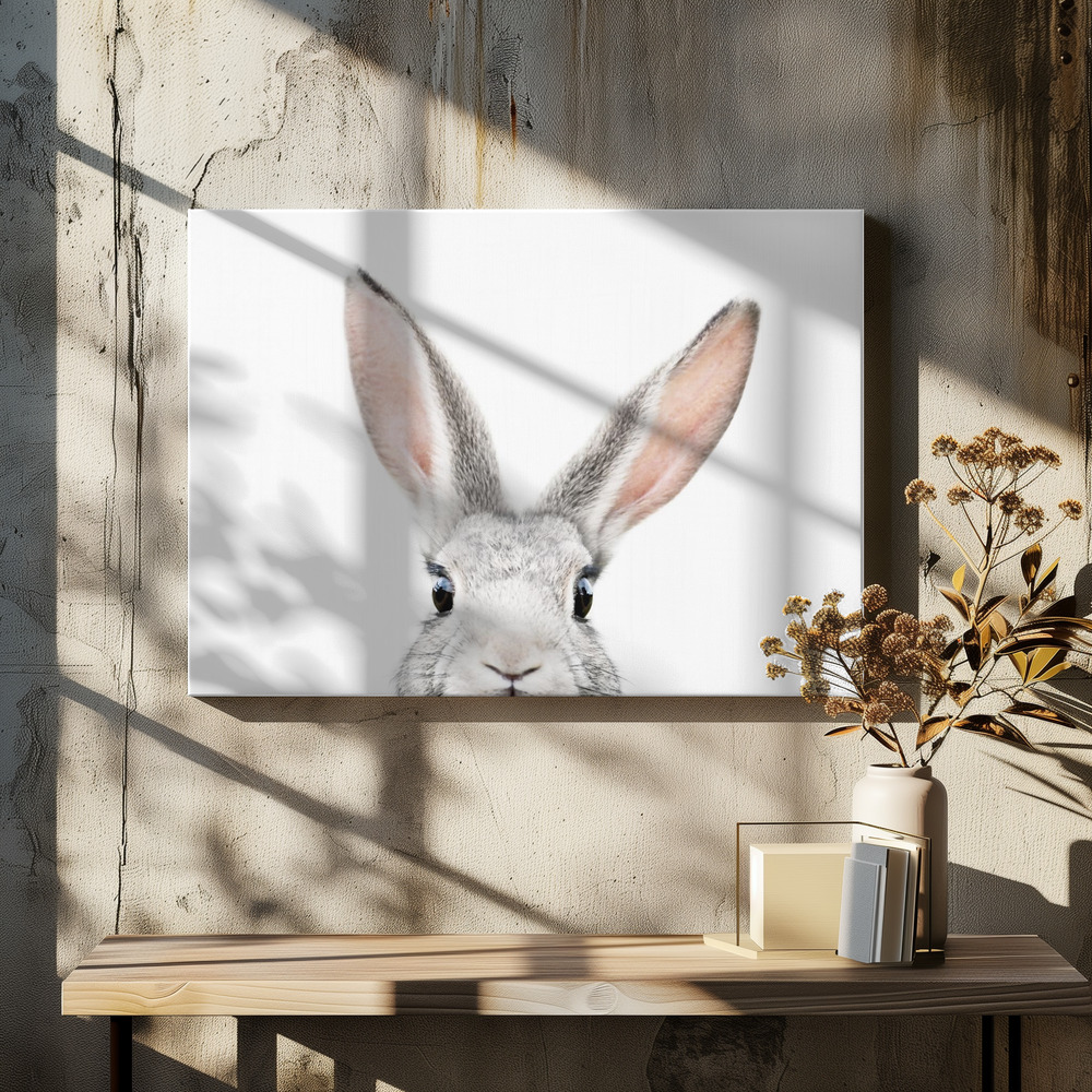 Canvas schilderi - Peeking Bunny boven eettafel