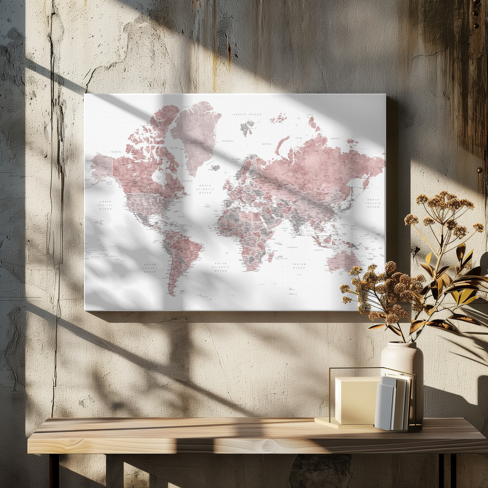 Canvas taulu - Detailed world map with cities, Piper ruokapöydän yli