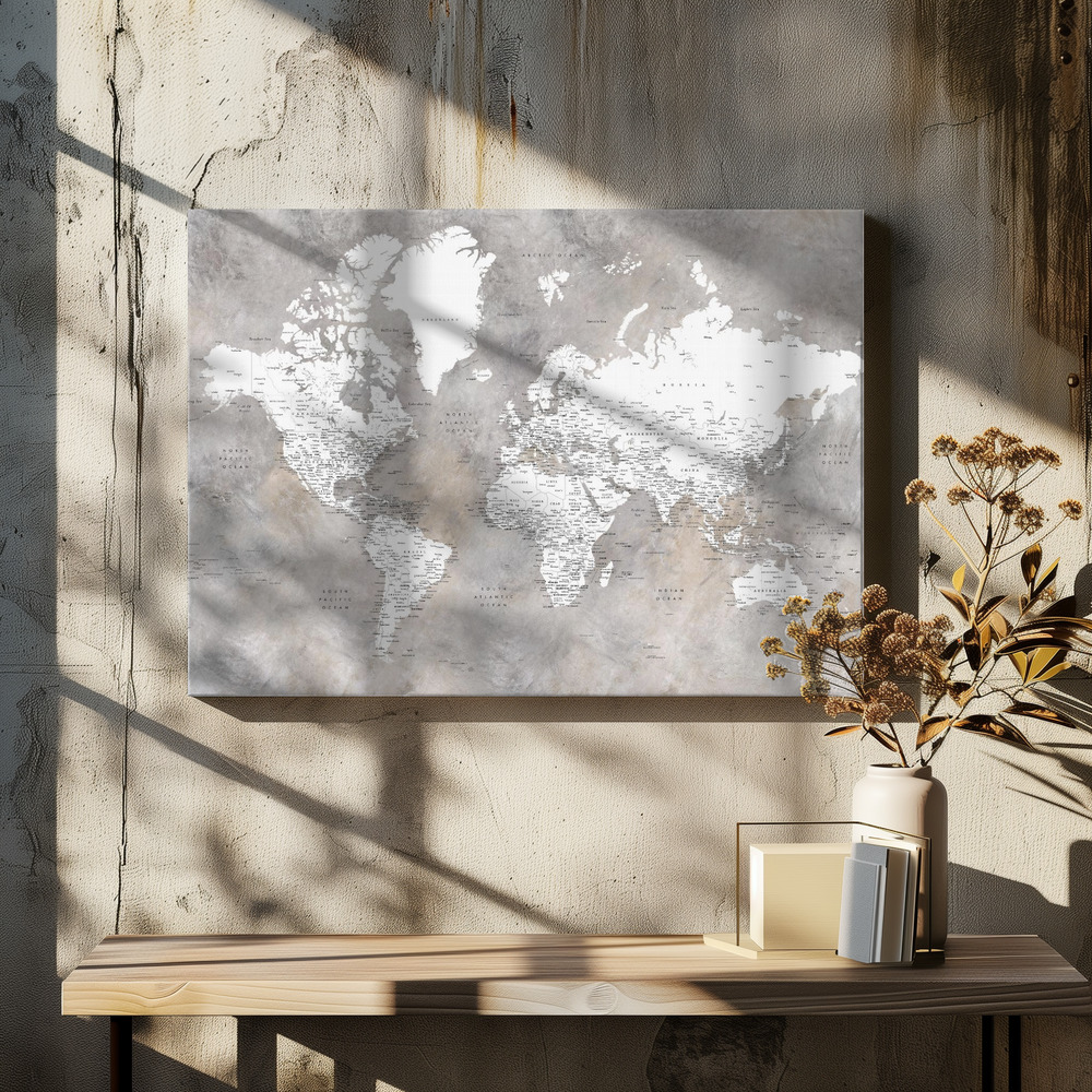 Obraz na płótnie - Detailed world map with cities Vali nad stołem jadalnym