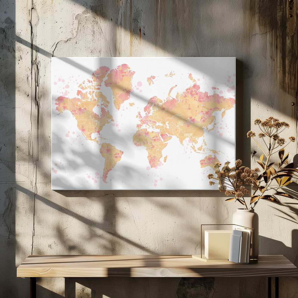 Canvas schilderi - Amanda world map silhouette boven eettafel