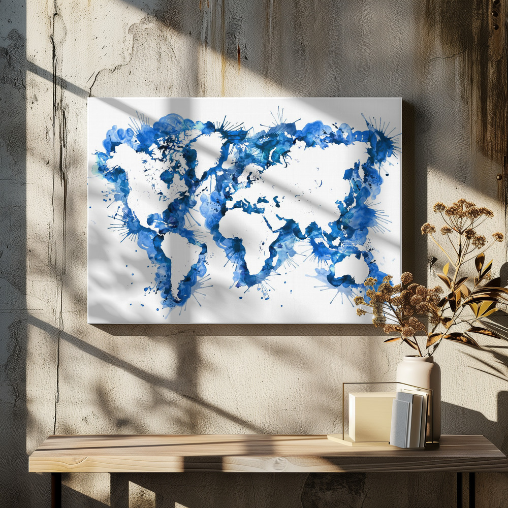 Toile - Blue strokes world map table de salle à manger