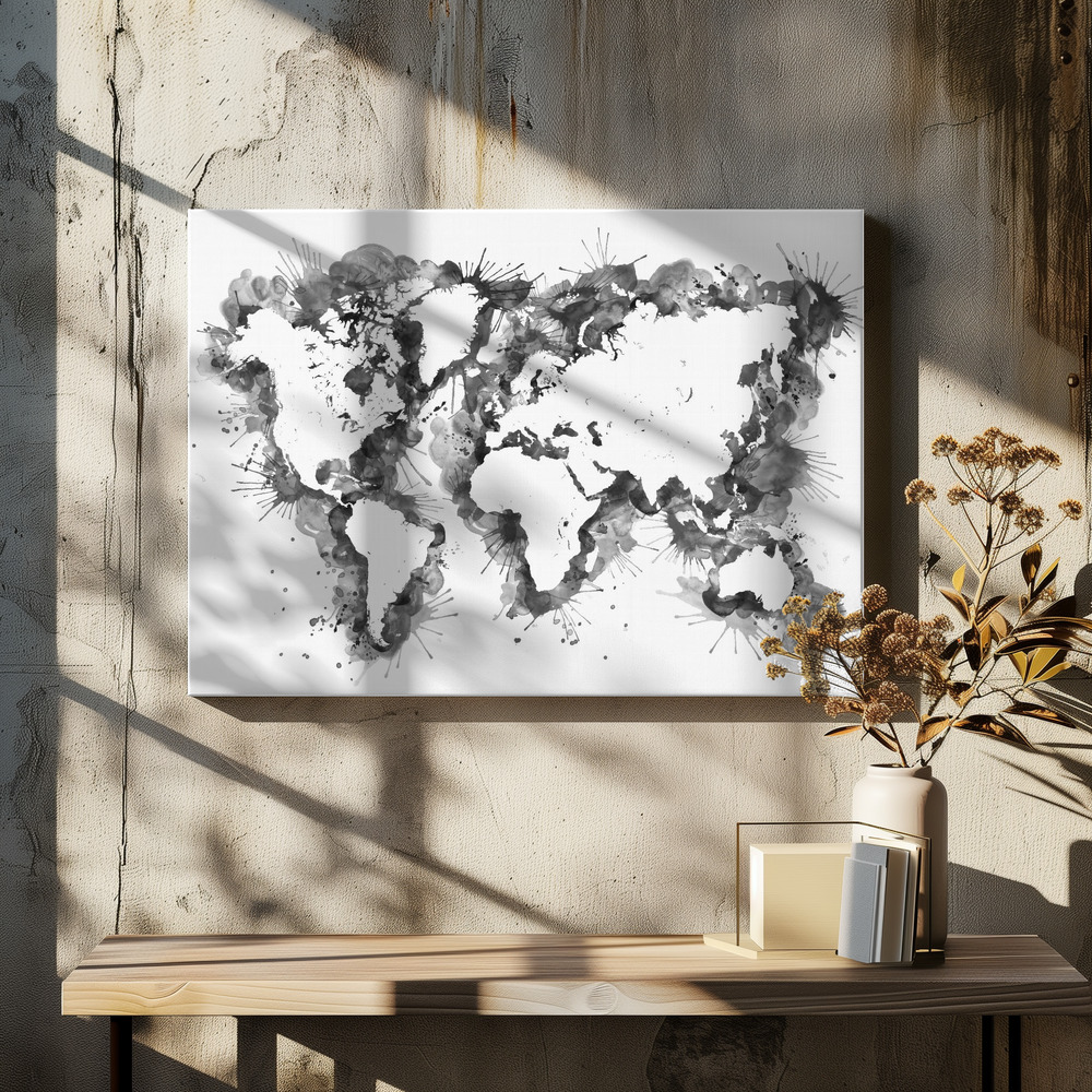 Toile - Gray strokes world map table de salle à manger