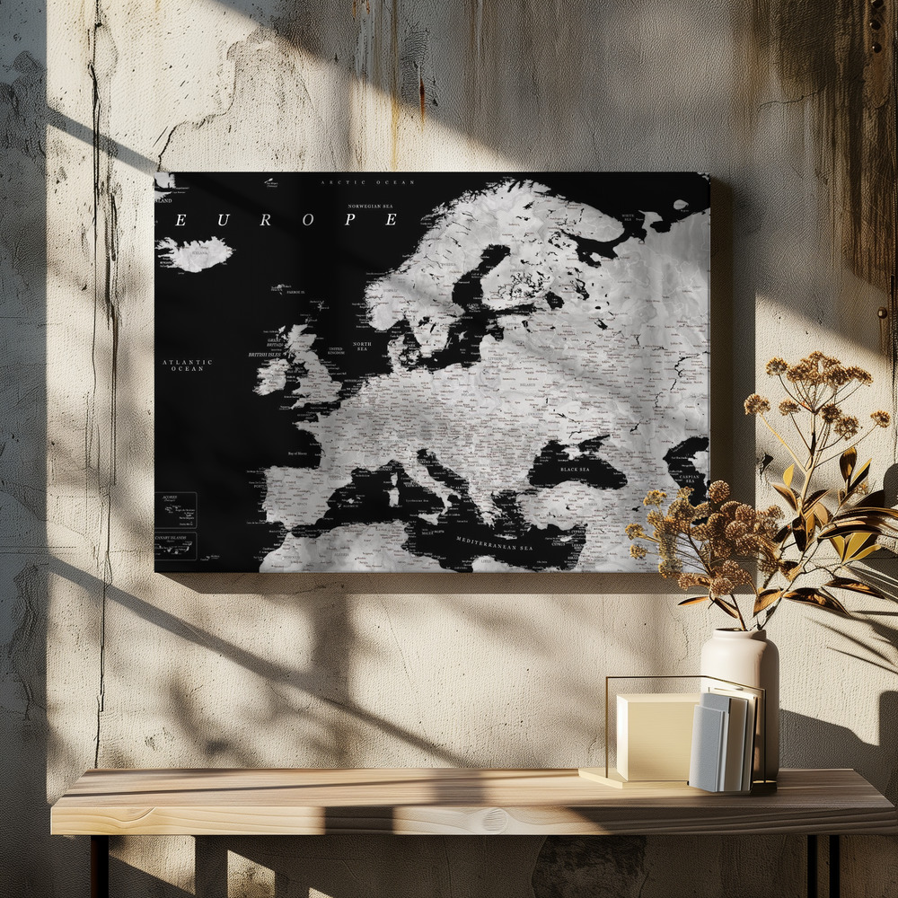 Canvastavla Black and grey detailed map of Europe - Tavla över matbord
