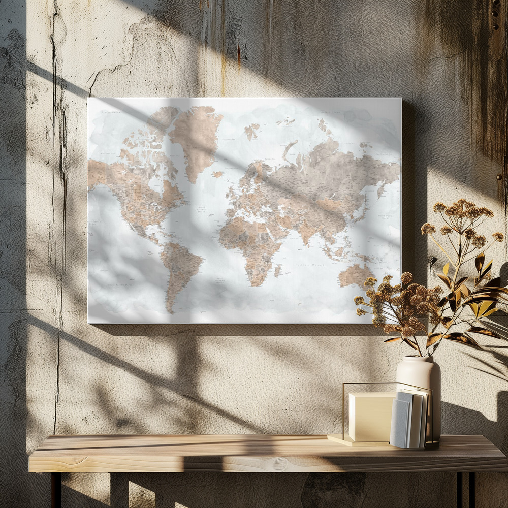 Toile - Calista high detail world map table de salle à manger
