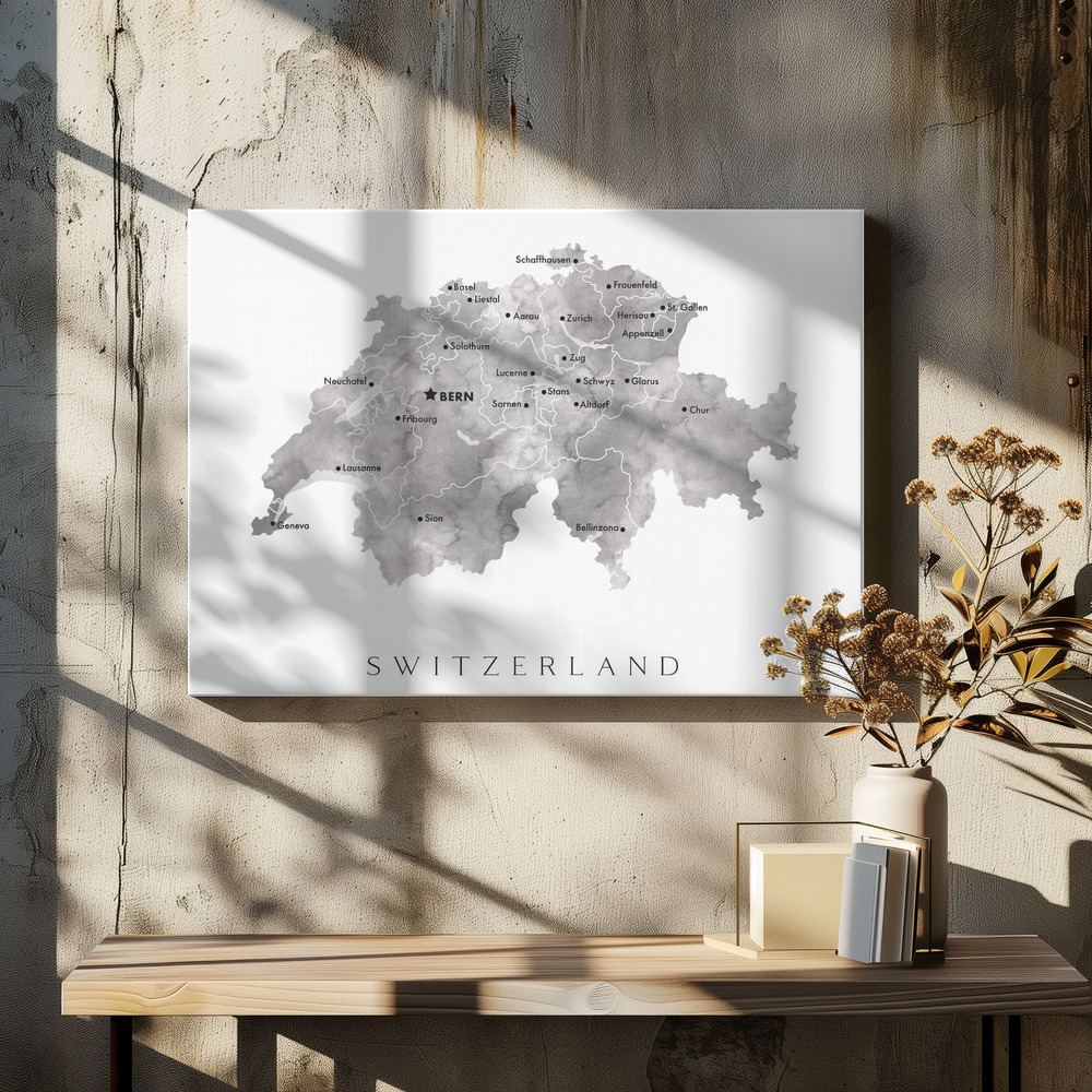 Stampe su tela - Gray watercolor map of Switzerland sopra il tavolo da pranzo