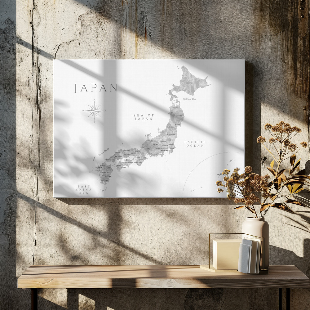 Canvas taulu - Gray watercorlor map of Japan ruokapöydän yli