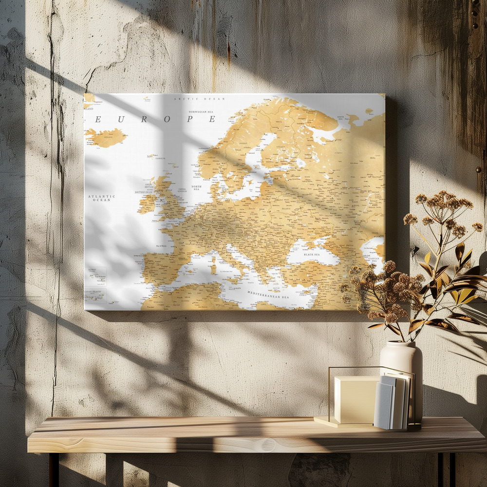 Canvas taulu - Golden detailed map of Europe ruokapöydän yli