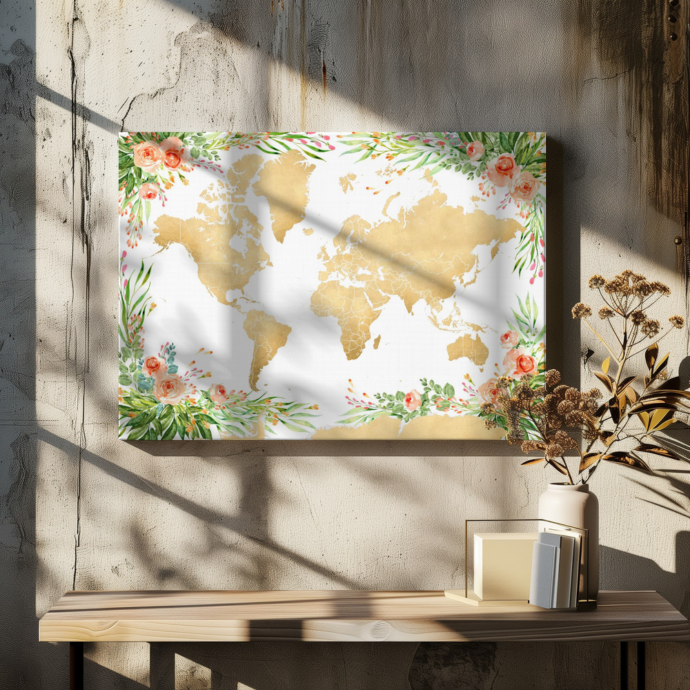 Stampe su tela - Blythe world map silhouette sopra il tavolo da pranzo