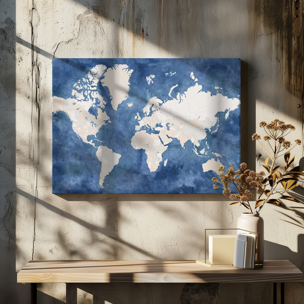 Canvas taulu - Hudson world map ruokapöydän yli