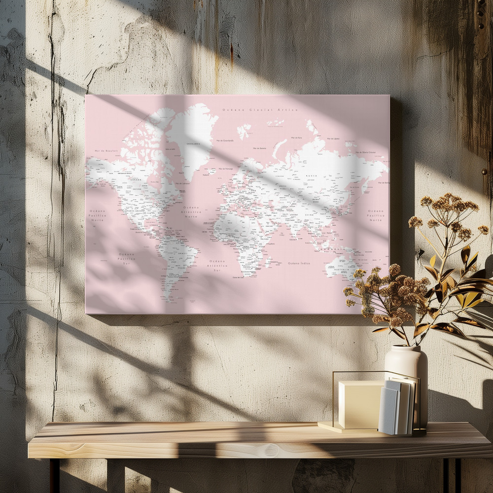 Obraz na płótnie - Leire world map in Spanish nad stołem jadalnym