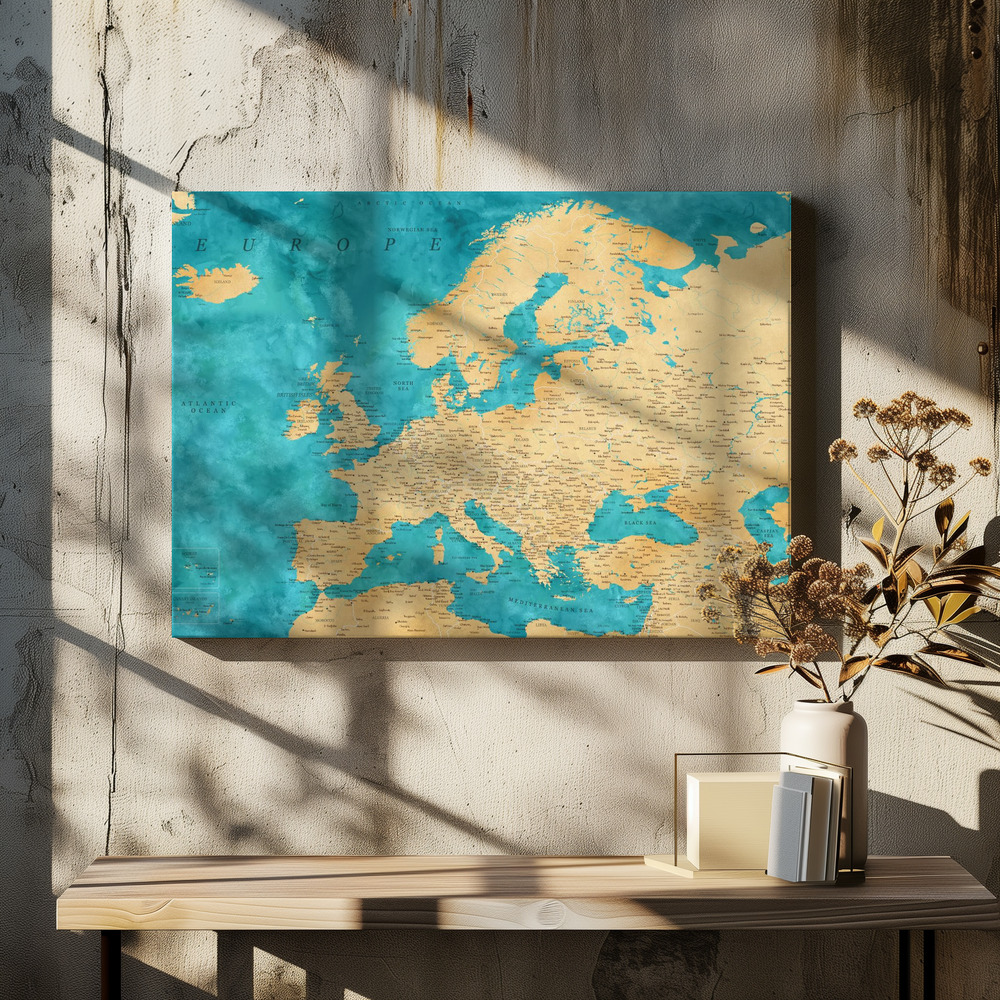 Obraz na płótnie - Lexy detailed Europe map nad stołem jadalnym