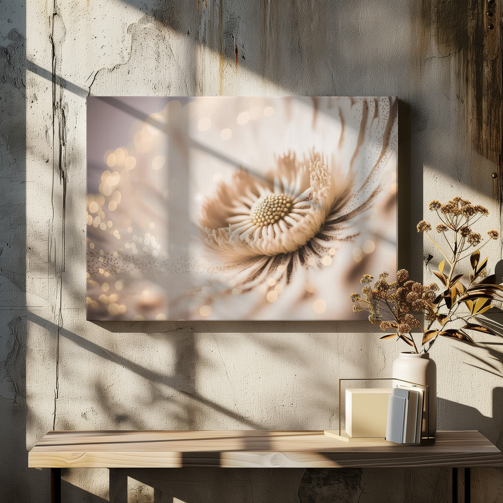 Stampe su tela - Beige Coral Flower sopra il tavolo da pranzo