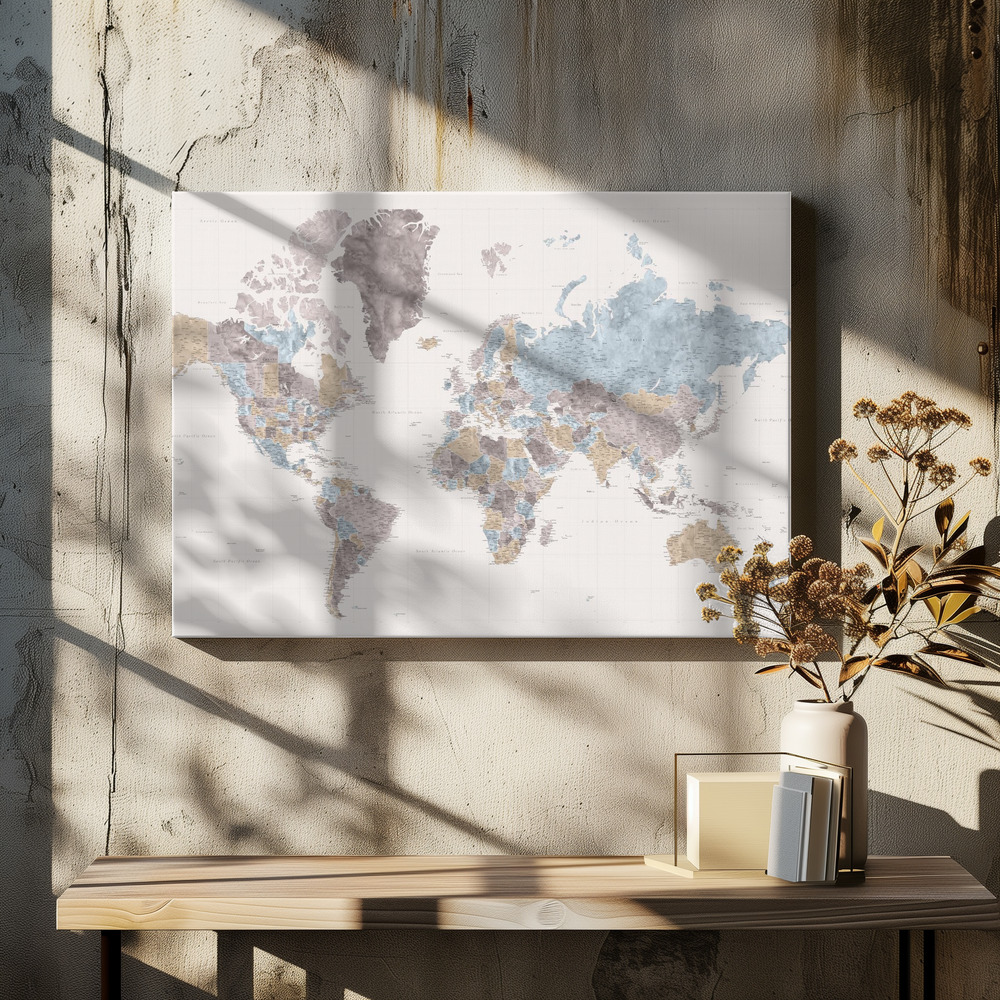 Obraz na płótnie - Mahler highly detailed world map with cities nad stołem jadalnym