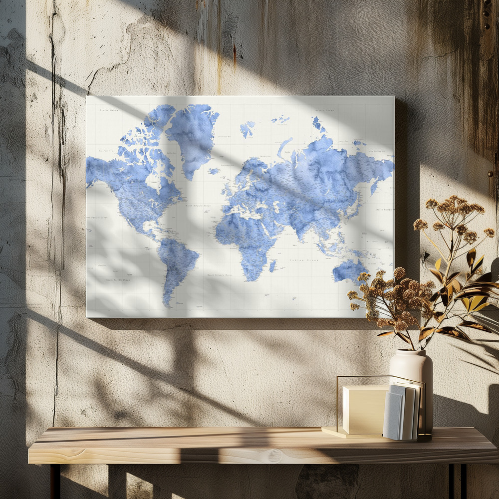 Canvas print - Parlan high detail world map over dining table