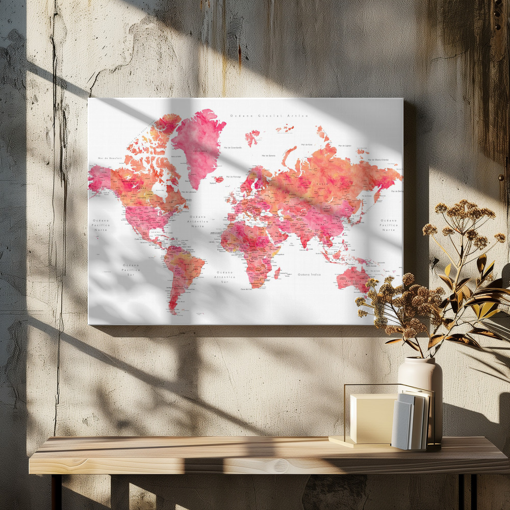 Canvas print - Tatiana world map in Spanish over dining table