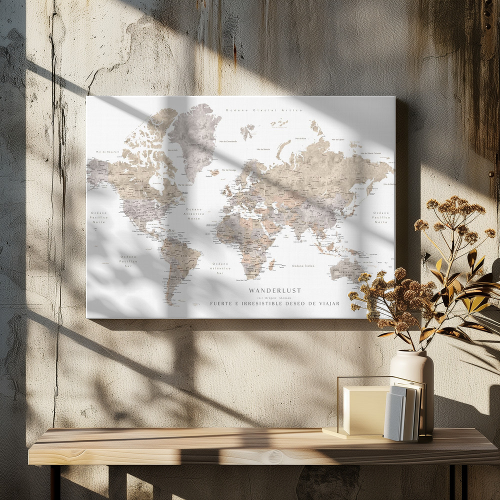 Toile - Wanderlust world map in spanish table de salle à manger
