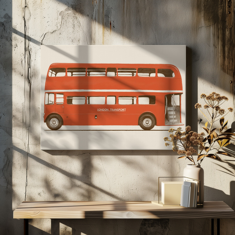 Lienzo - Red English Bus sobre la mesa del comedor