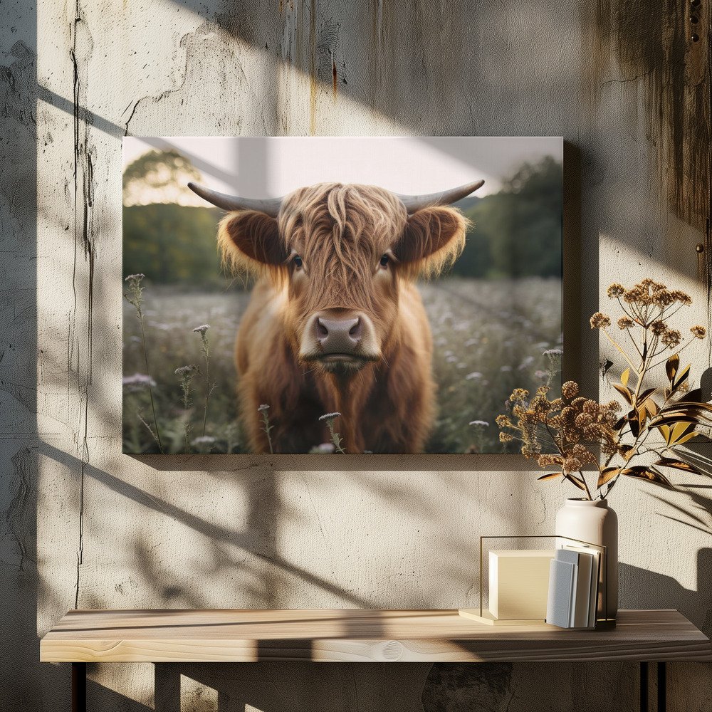 Obraz na płótnie - Highland Cow nad stołem jadalnym