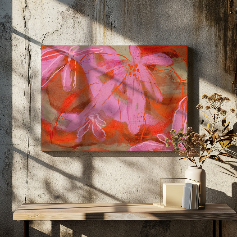 Lærred - Coral Flower Rythm over spisebordet