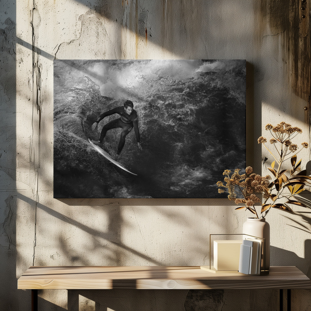 Lienzo - Surfing to kingdom come sobre la mesa del comedor