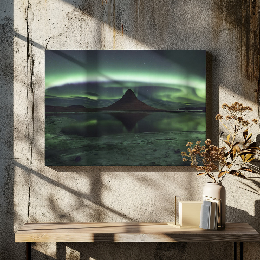 Obraz na płótnie - Kirkjufell Aurora nad stołem jadalnym