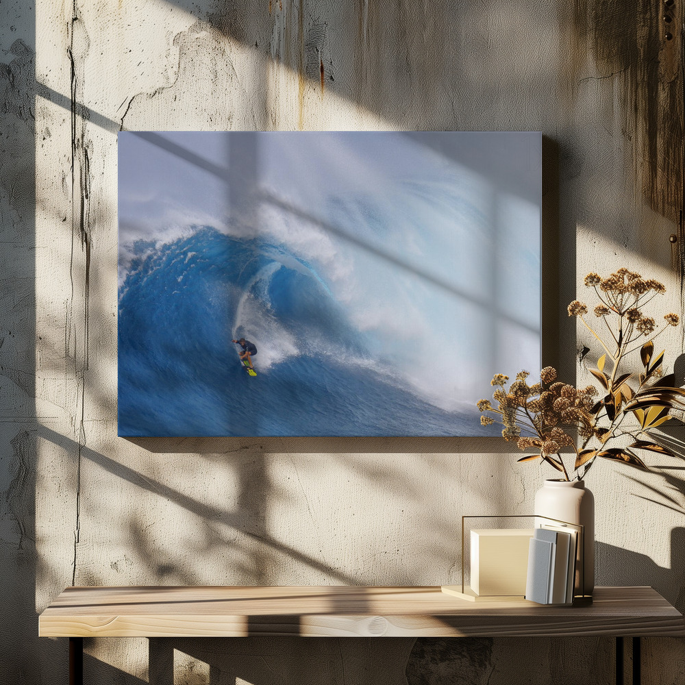 Lienzo - Surfing Jaws sobre la mesa del comedor