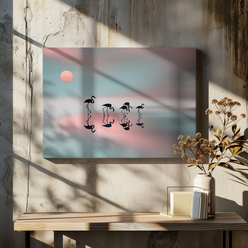 Stampe su tela - Family Flamingos sopra il tavolo da pranzo