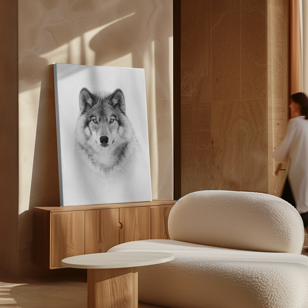 Canvas schilderi - Portrait of a Timber Wolf boven kast