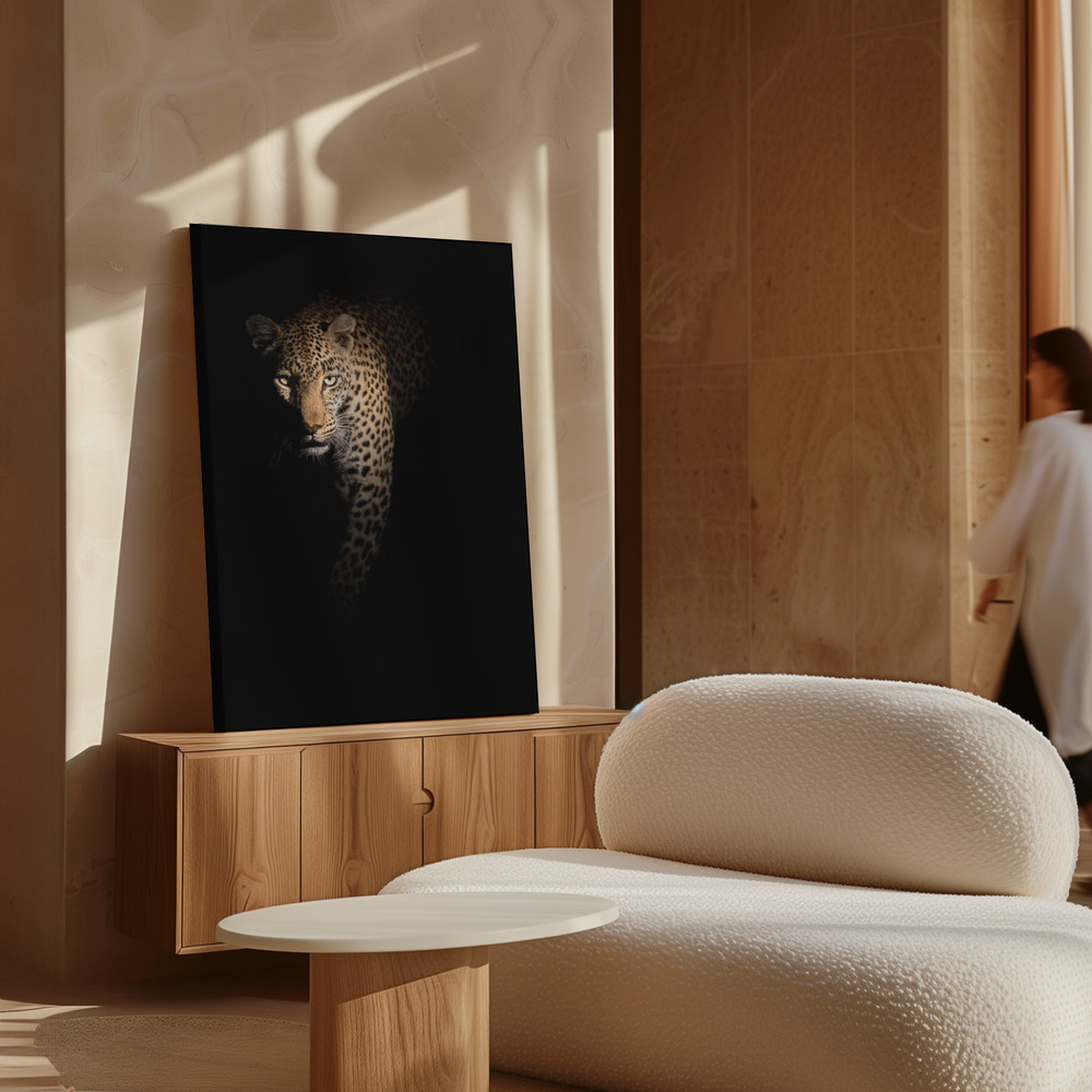 Canvas print - Leopard - Out of the darkness over cabinet