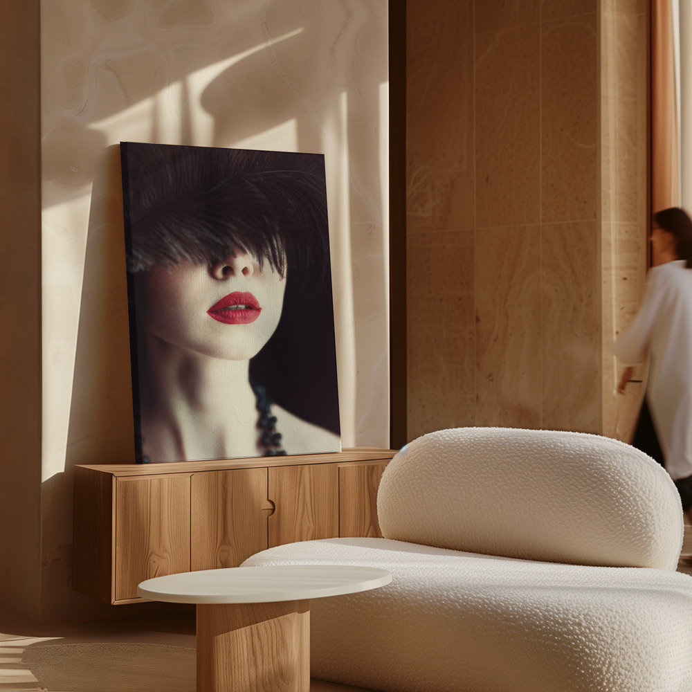 Canvas print - Lips and feather over cabinet