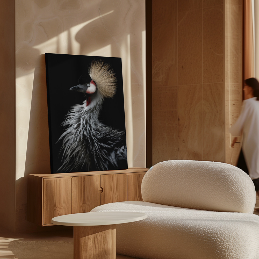 Stampe su tela - Crowned crane's portrait sopra il mobile