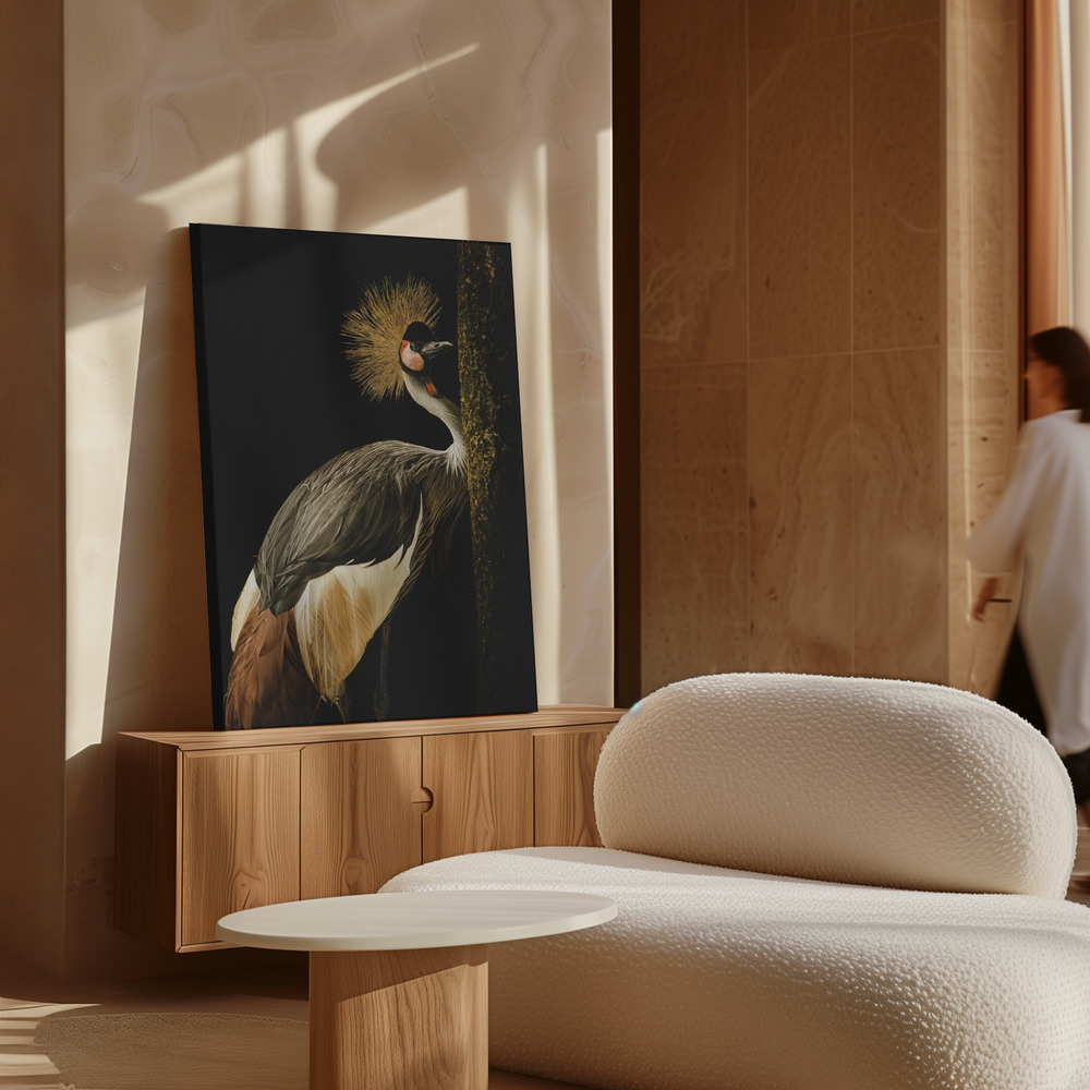 Canvas print - Grey Crowned Crane over cabinet
